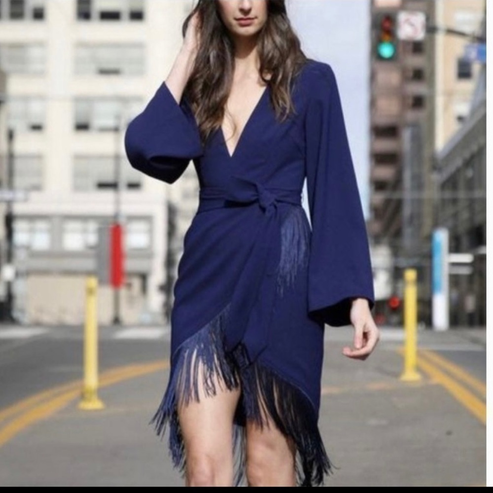 NWT By Egreis Blue Tassel Wrap Dress